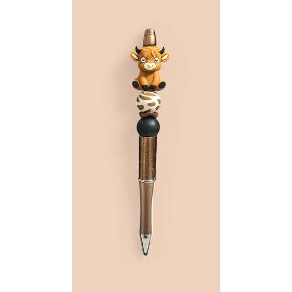 Unbranded Other - Custom Pen Highland Cow Brown Metallic Beaded Black Ink Western Cowgirl